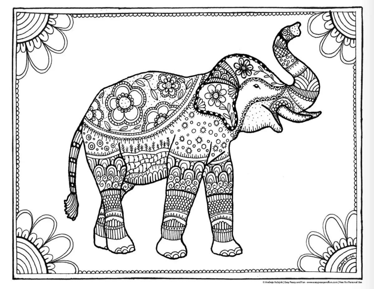 Раскраска антистресс слон