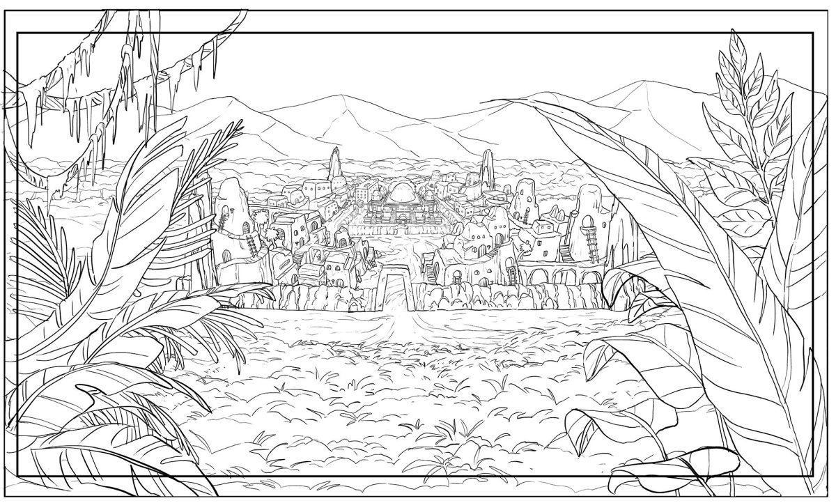 Раскраска фэнтези пейзаж