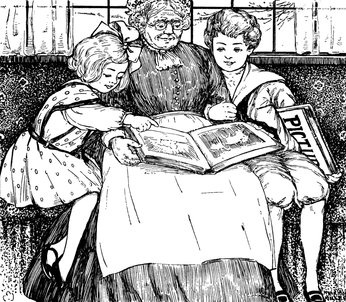 Бабушка с книжкой в кресле