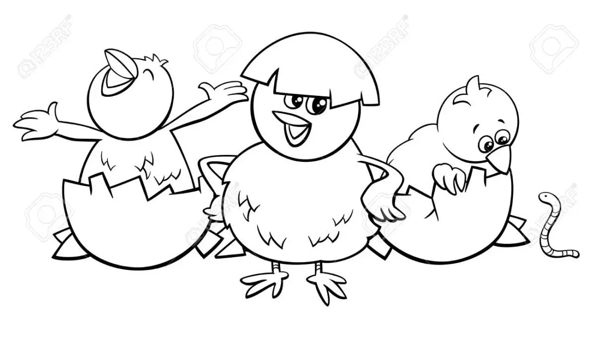 Цыпленок вылупляется раскраска