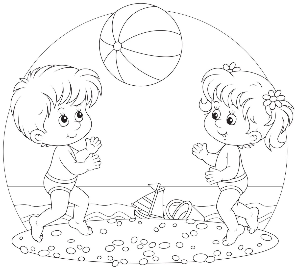 Раскраска дети играют в мяч
