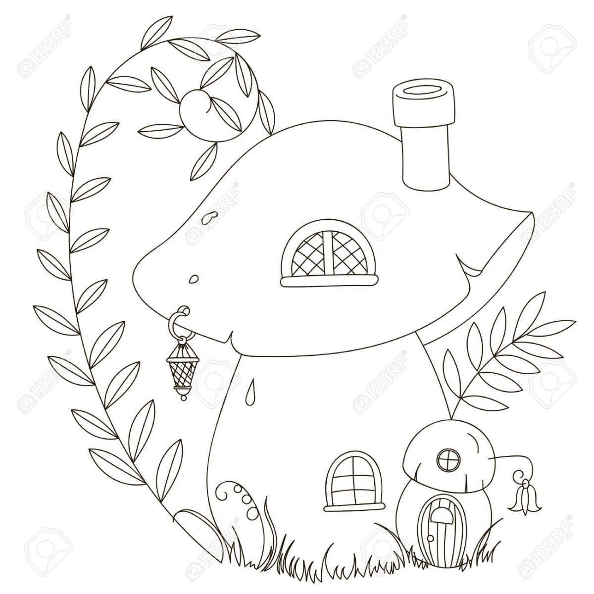 Домик грибок раскраска