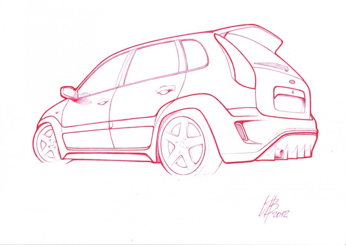 Лада Гранта карандашом легко сбоку