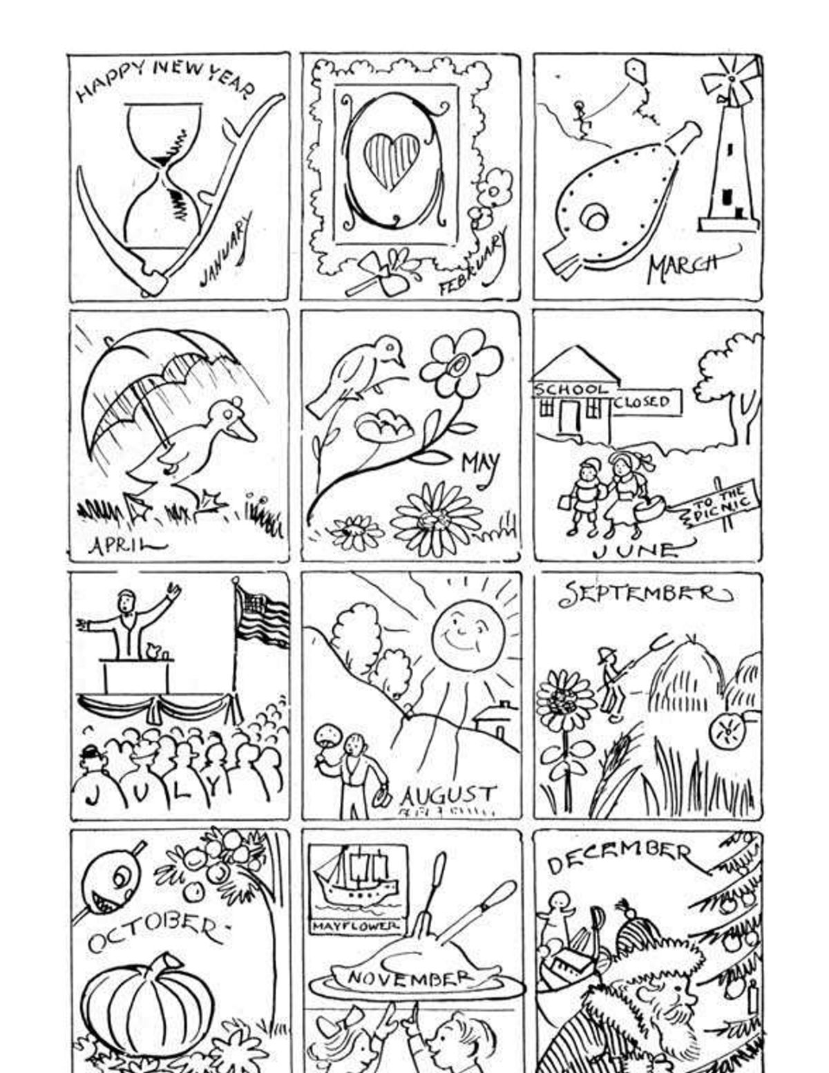 Раскраски для детей с месяцами года