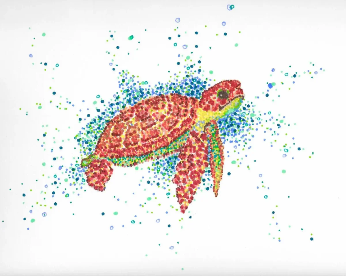 Точечная живопись пуантилизм черепаха