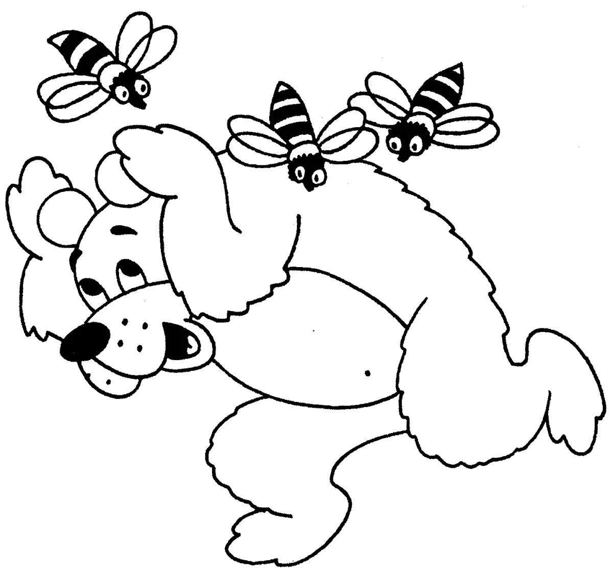 Медведь и пчелы раскраска для детей