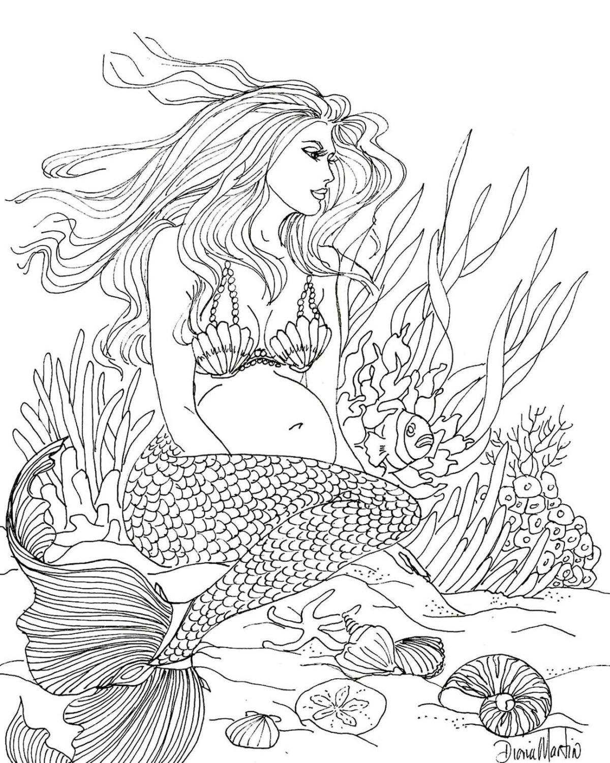 Русалка чёрно белая