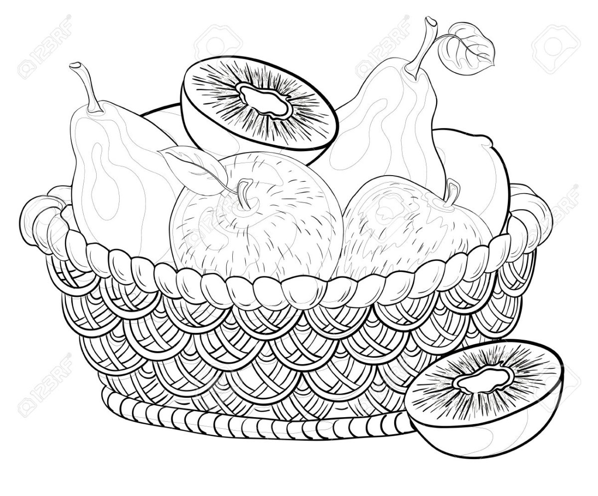Раскраска тарелка для фруктов
