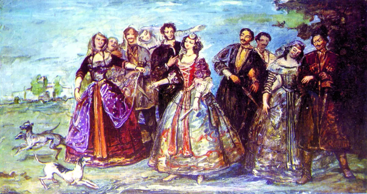 Пушкин в Михайловском на лошади