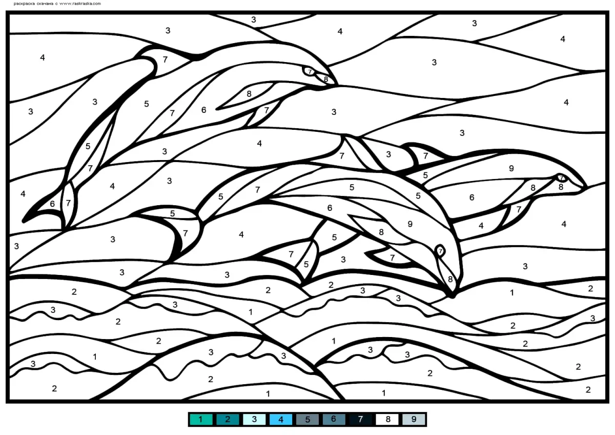 Раскраска по номерам рыбка для детей