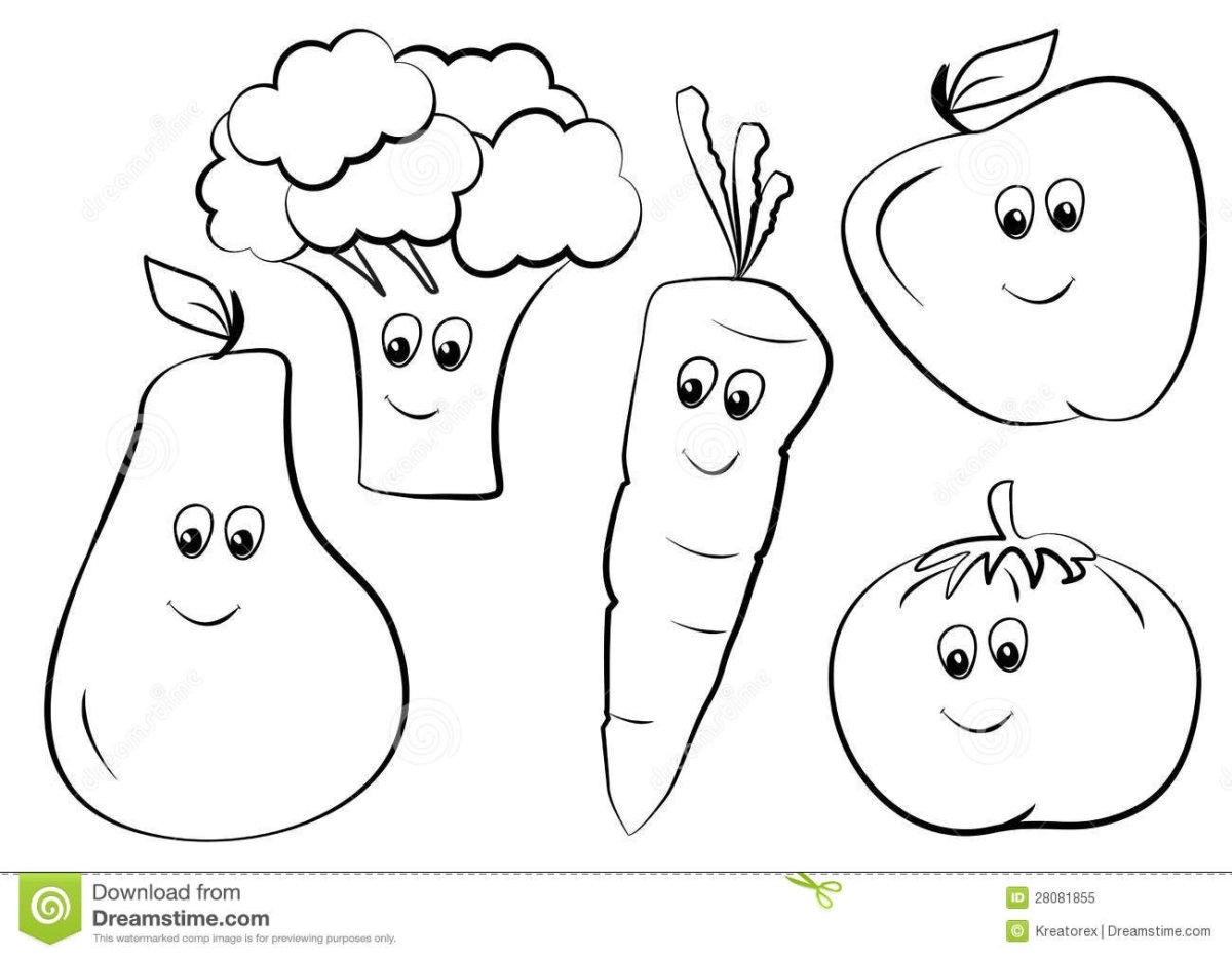 Раскраска Веселые овощи и фрукты