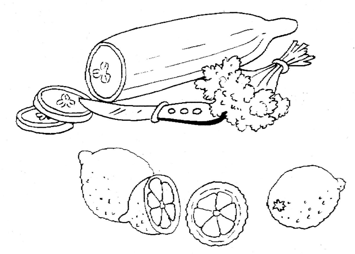 Раскраска Веселые овощи и фрукты