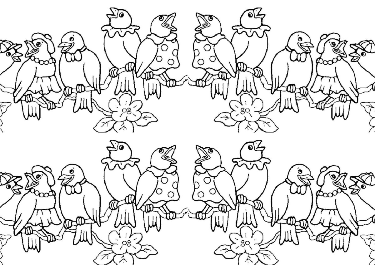 Раскраска много птиц