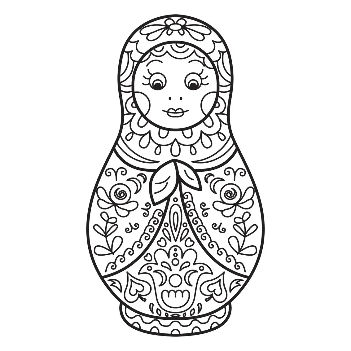 Раскраска матрёшка для детей на прозрачном фоне