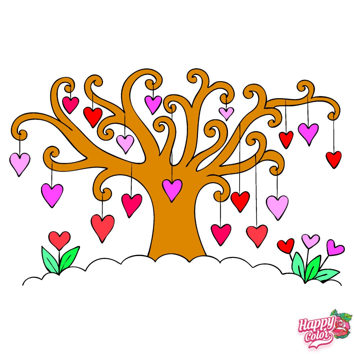 Картинки по номерам Раскрашенная сердце дерево