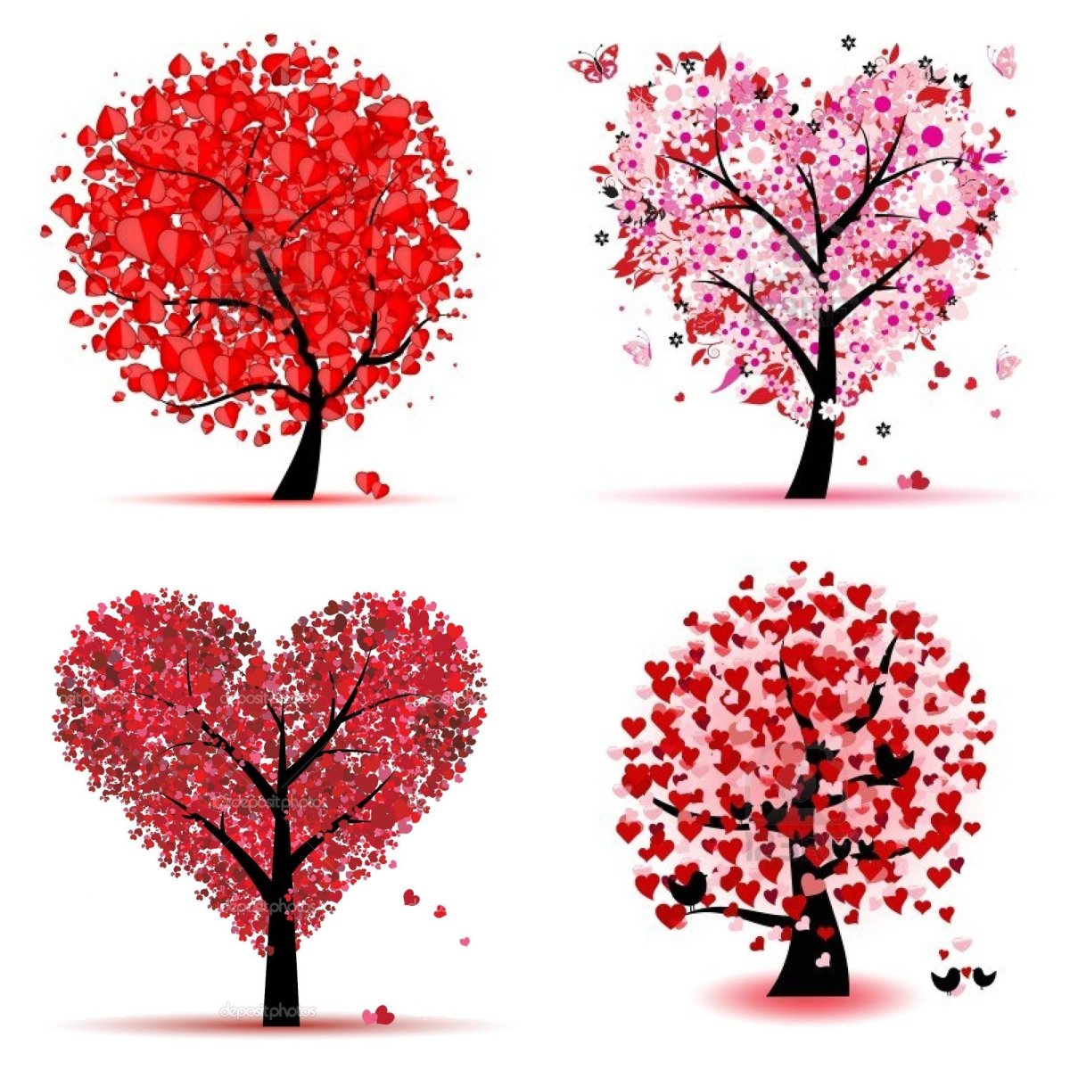 Дерево с сердечками для печати