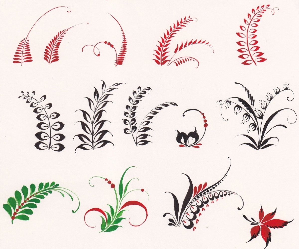 Элементы хохломской росписи узор листочки