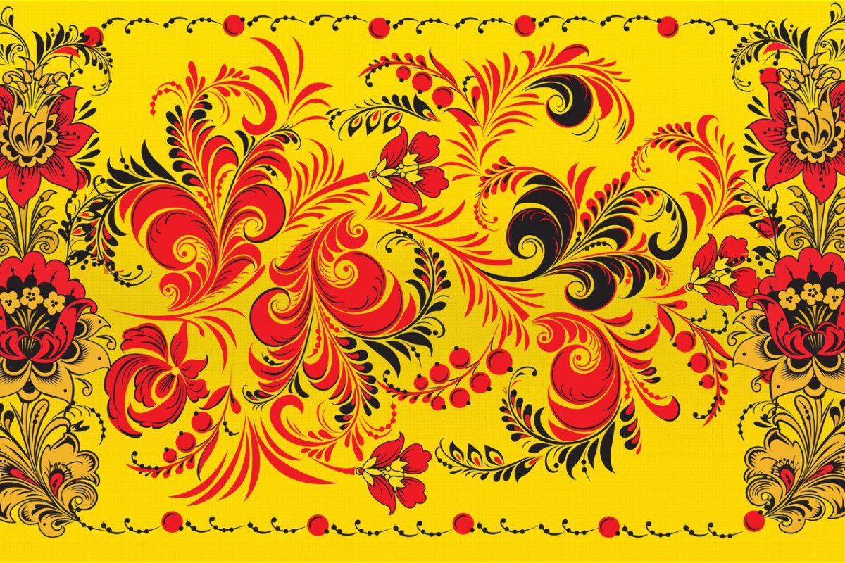 Роспись Хохлома на желтом фоне