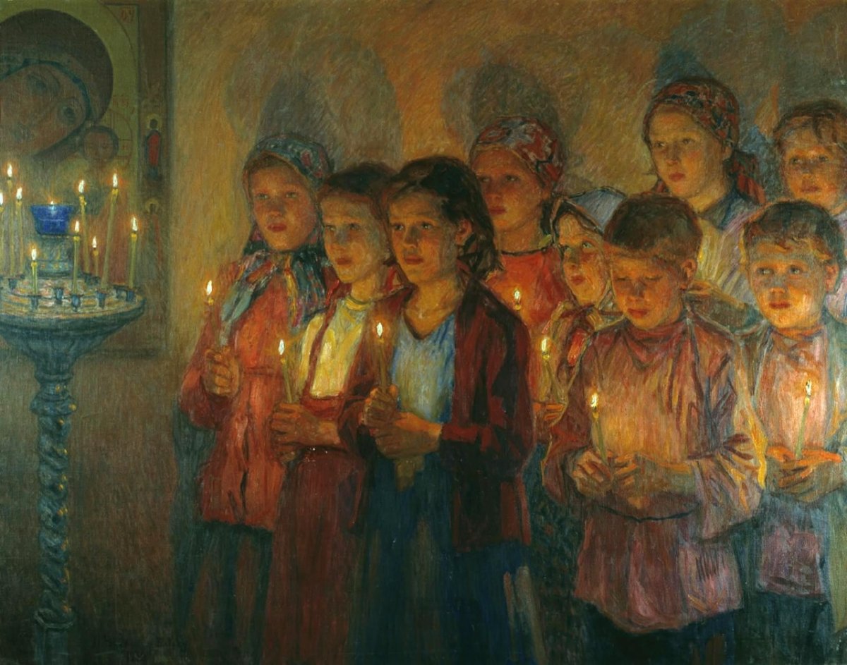 Николай Петрович Богданов-Бельский в церкви