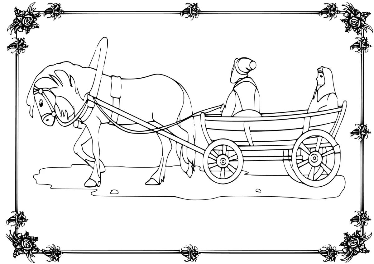 Повозка с лошадью рисунок