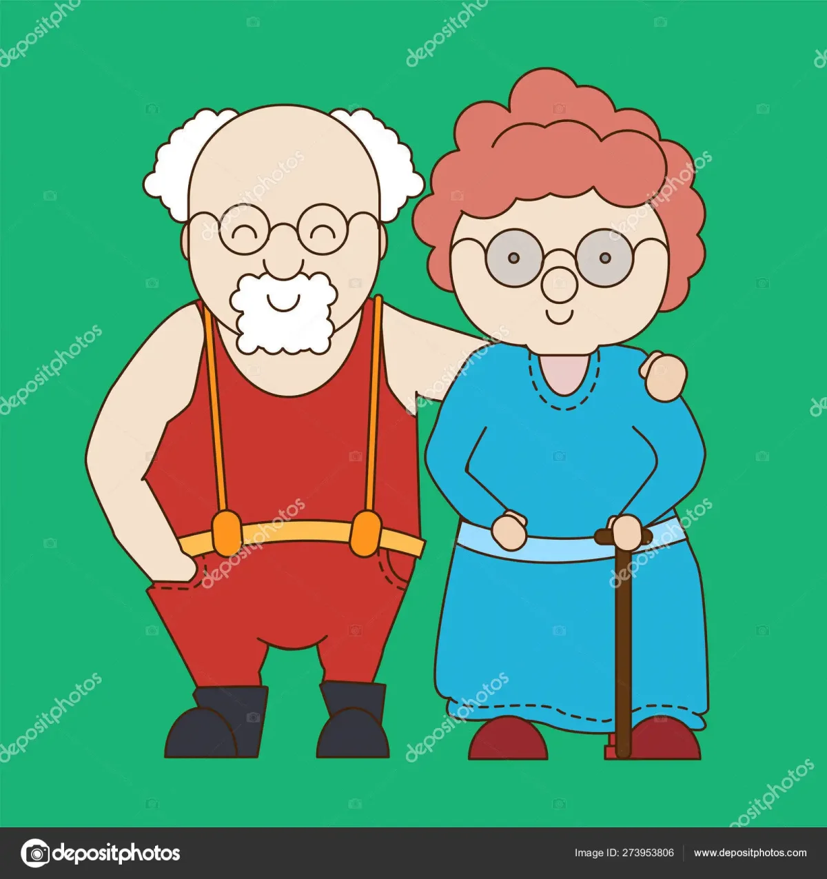 Бабушка и дедушка в мультяшном стиле