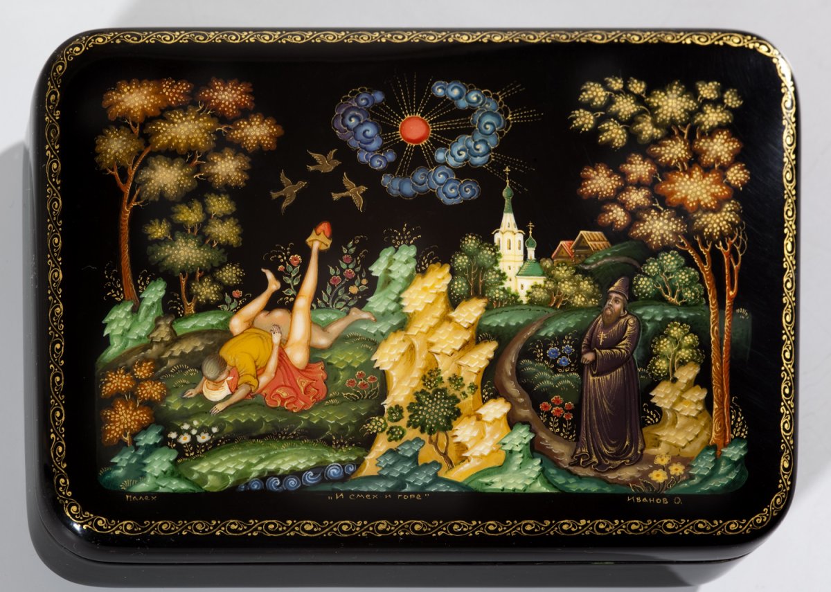 Шкатулка Палех "тройка"