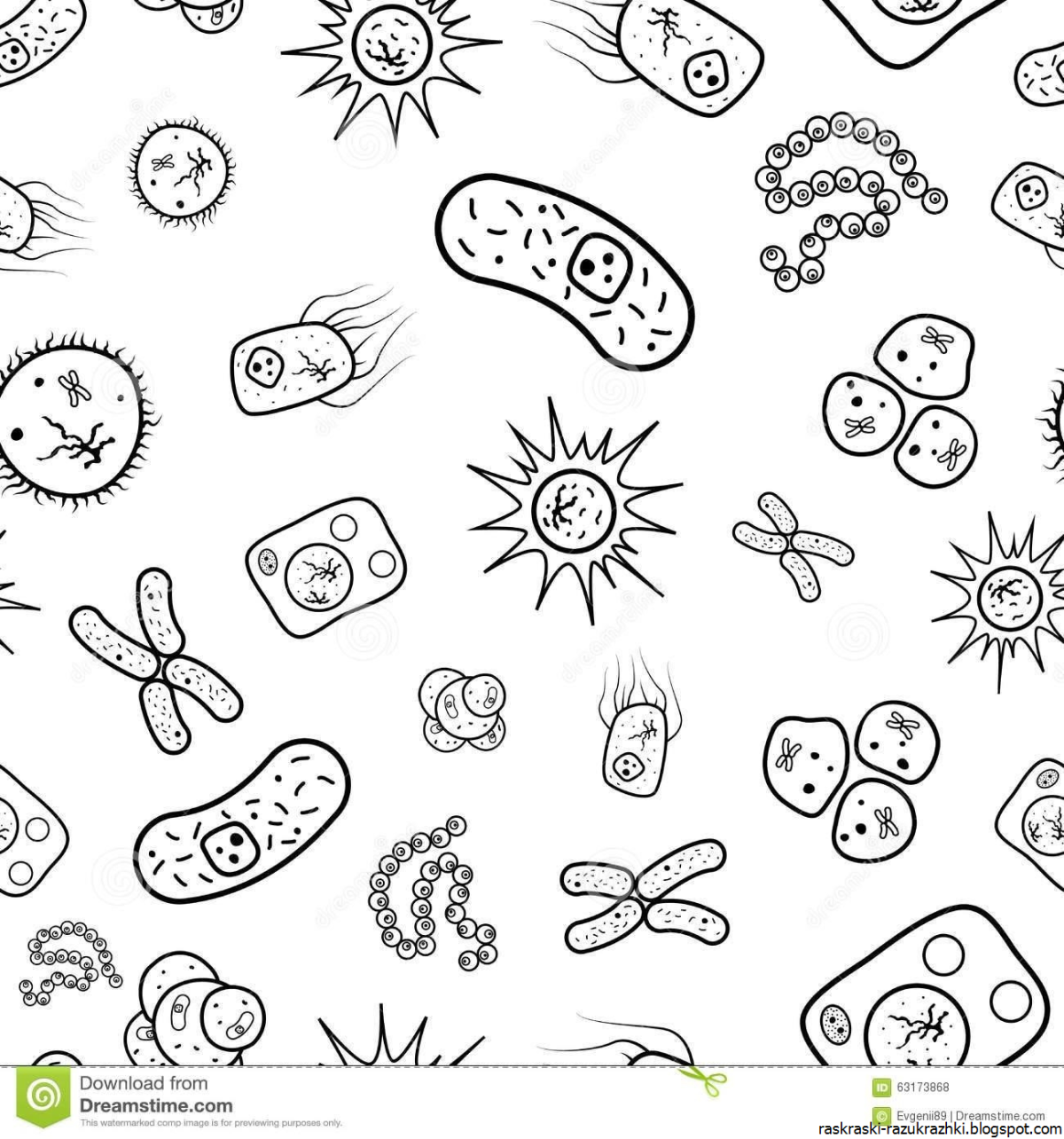Раскраска вирусы и микробы для детей