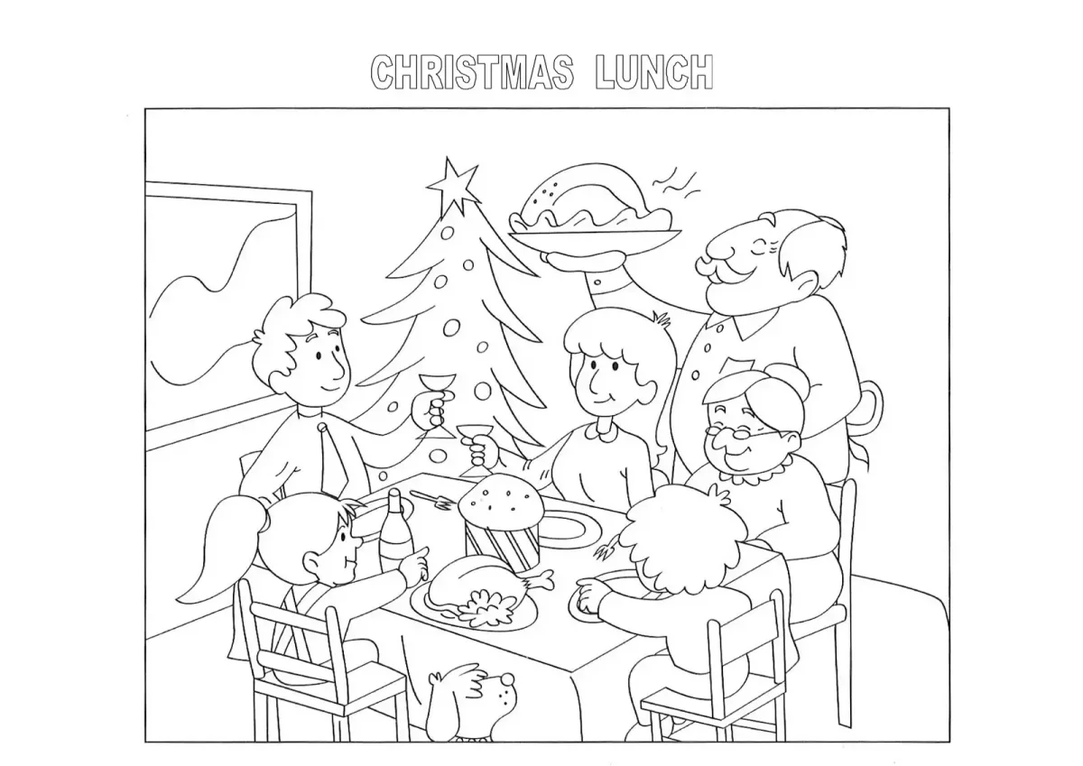Раскраска семья за столом