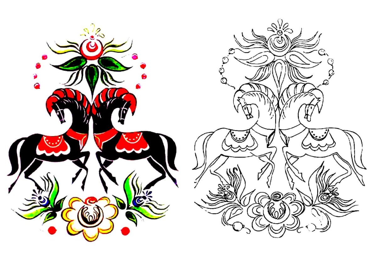 Городецкая роспись две лошади