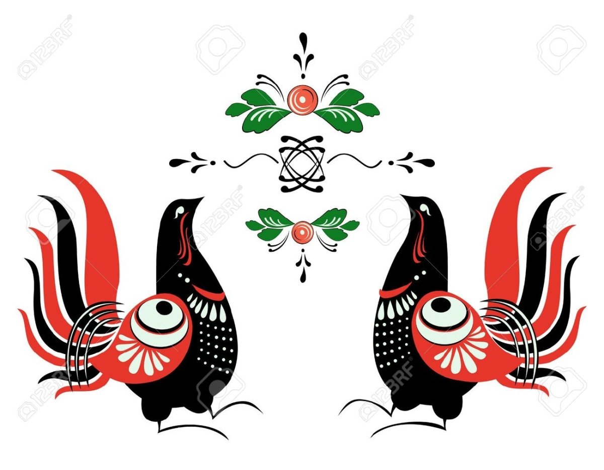 Городецкие узоры на прозрачном фоне