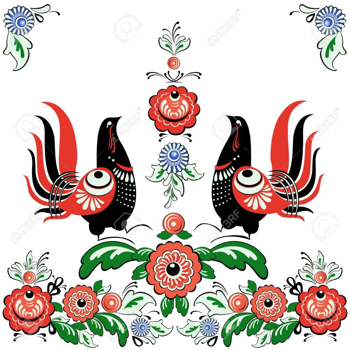 Городецкая роспись розаны