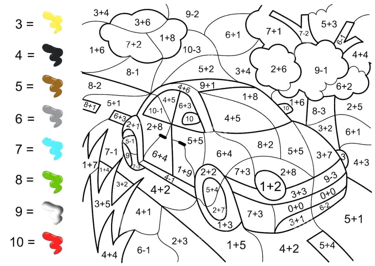 Раскраска с примерами в пределах 100