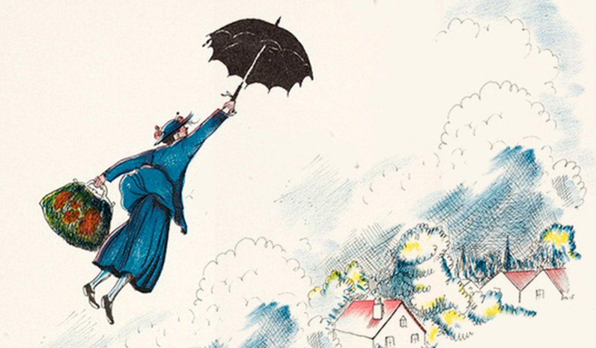 Мэри Поппинс летит на зонтике