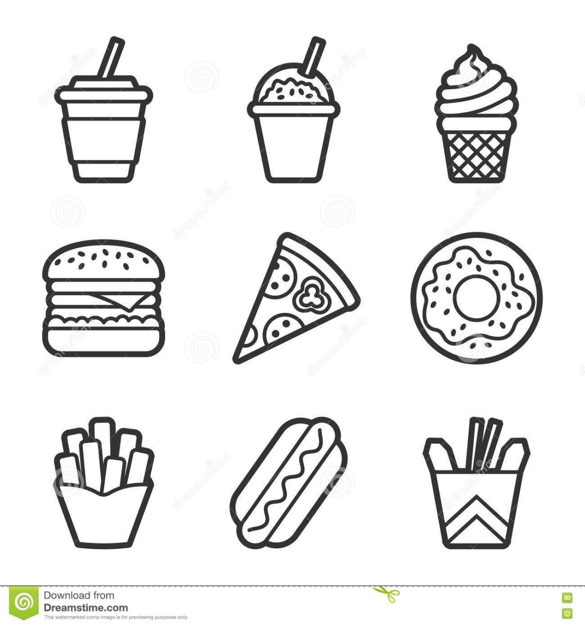 Раскраски Каваи фаст фуд