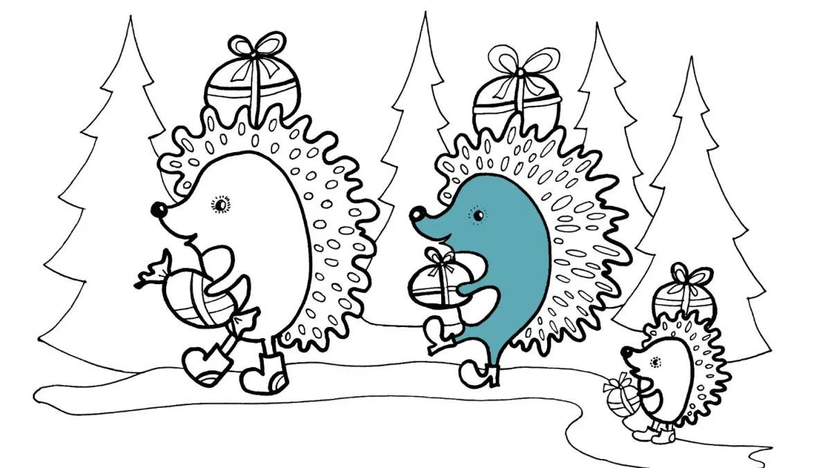 Новогодний Ежик раскраска