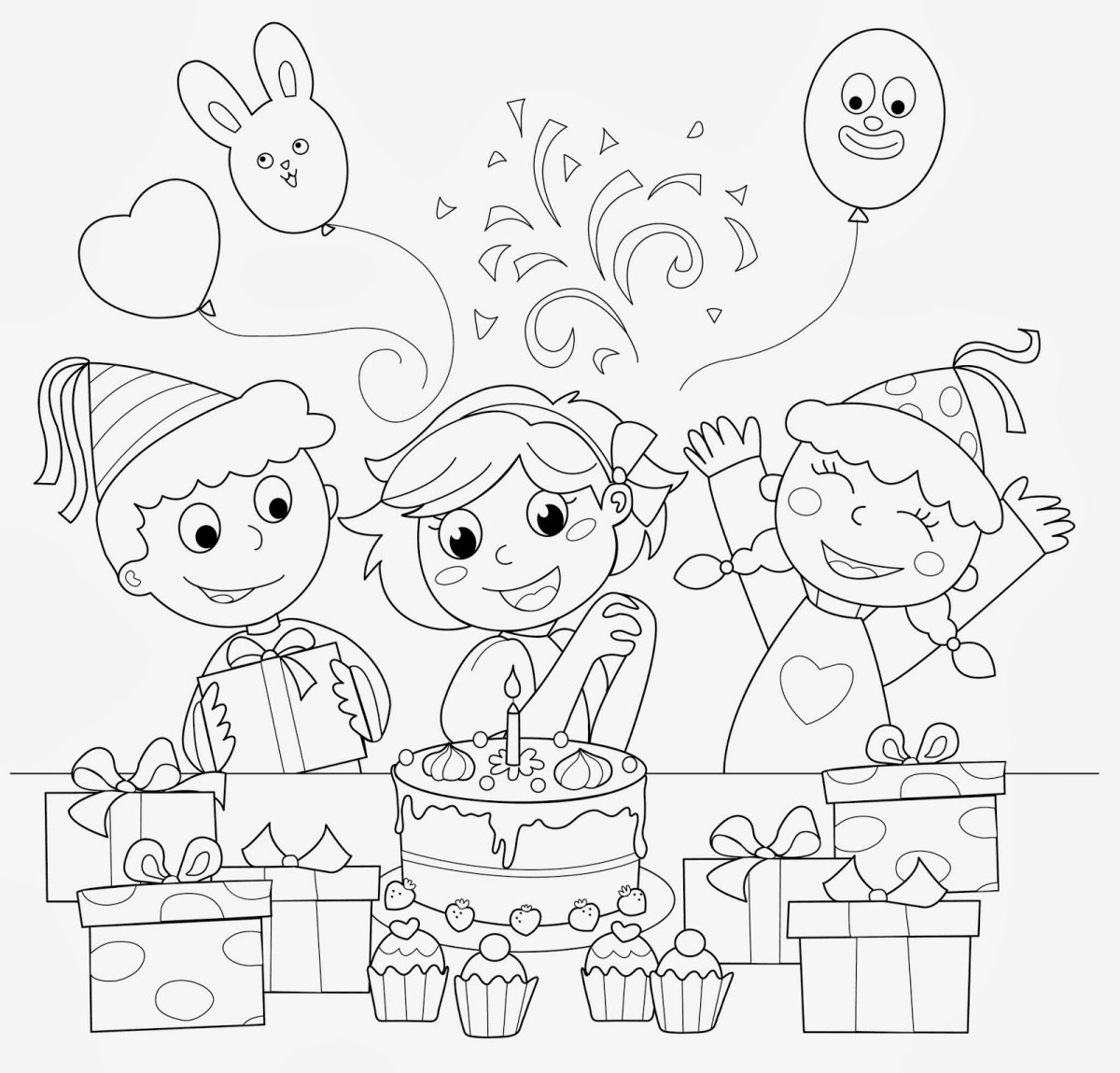 Празднование дня рождения раскраска