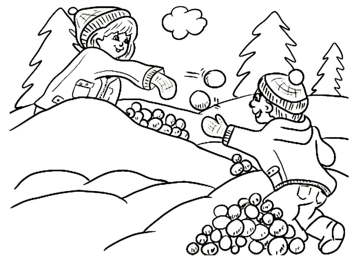 Зимний пейзаж раскраска