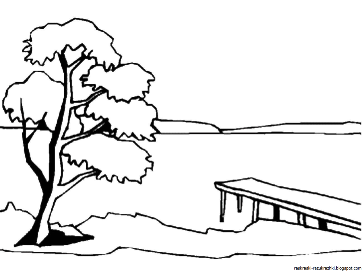 Лес и речка раскраска
