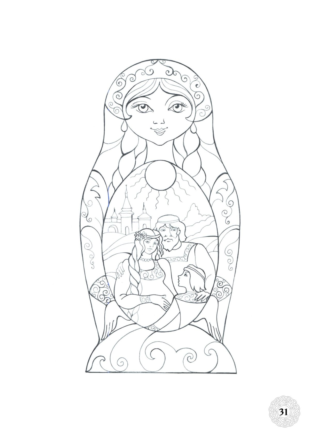 Русский народный костюм раскраска