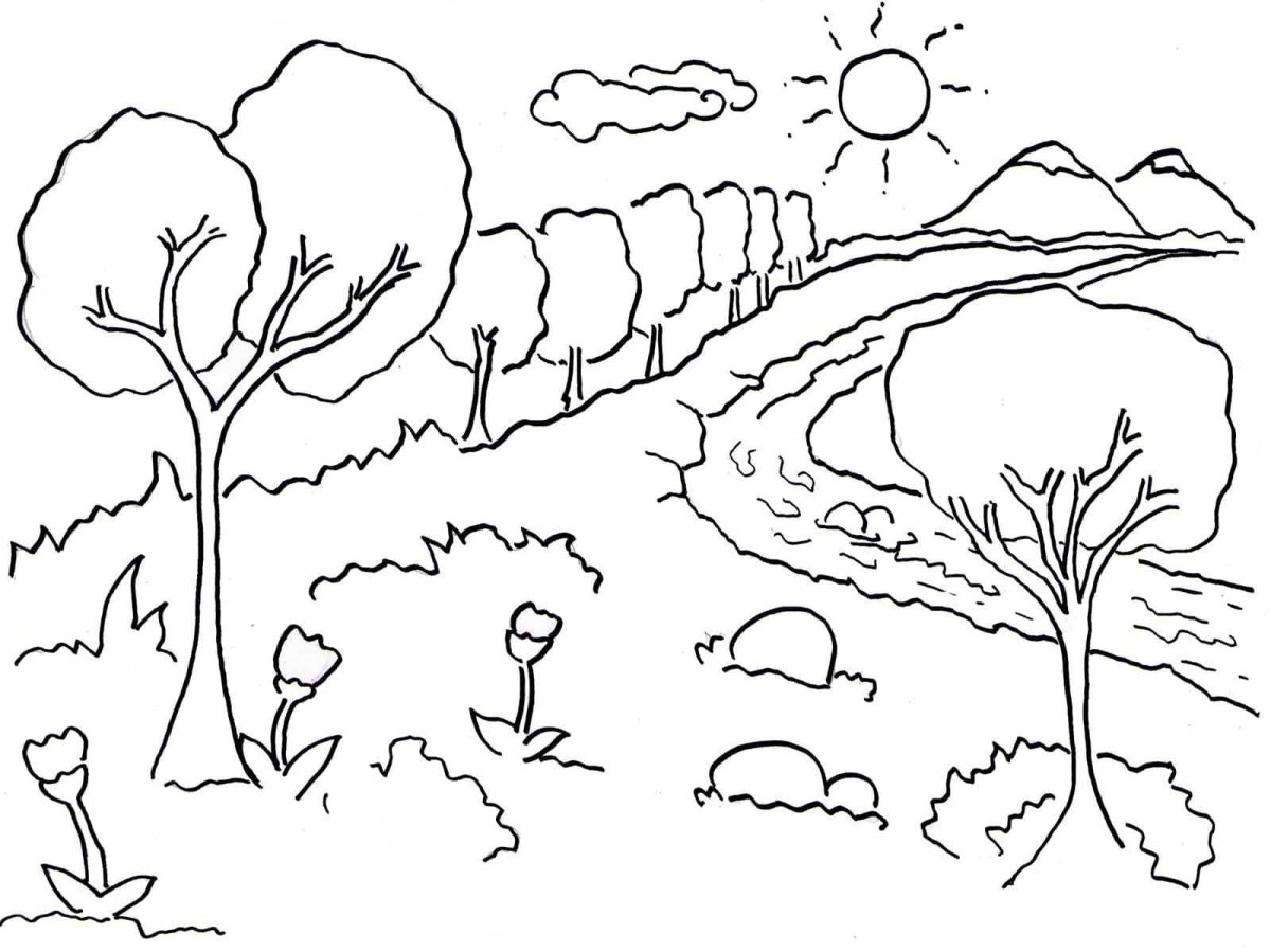 Весенний пейзаж раскраска