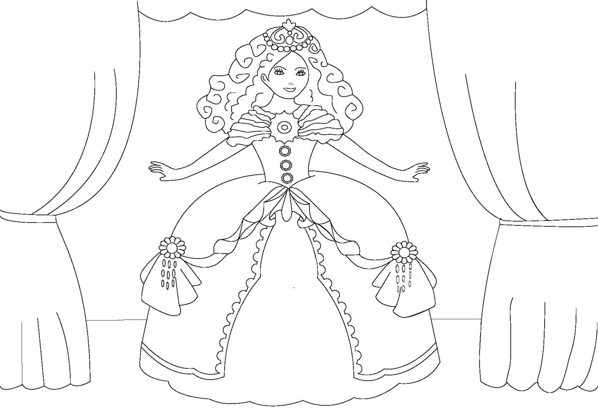 Принцесса в бальном платье раскраска