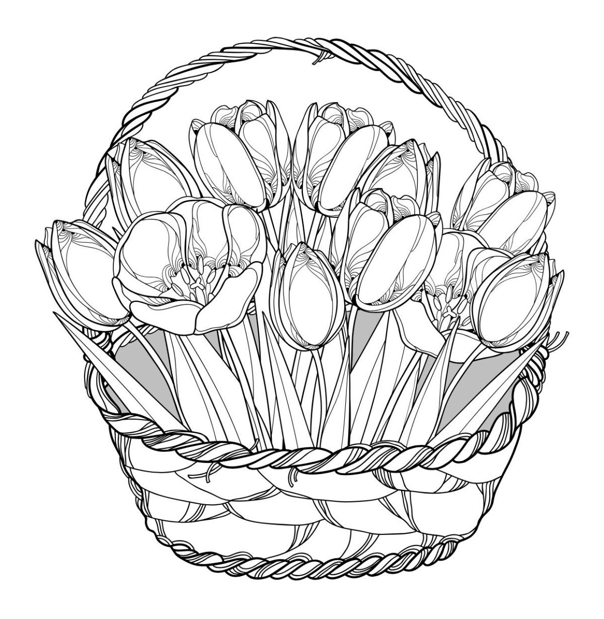 Корзина с подснежниками раскраска