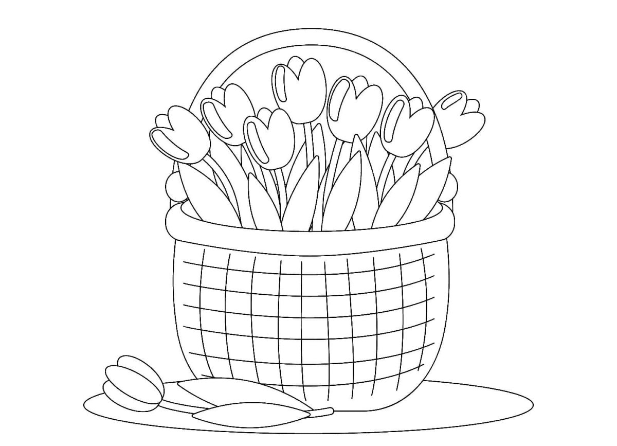 Корзина с тюльпанами рисунок