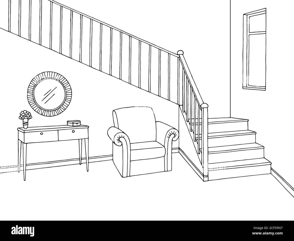 Раскраска комната с лестницей