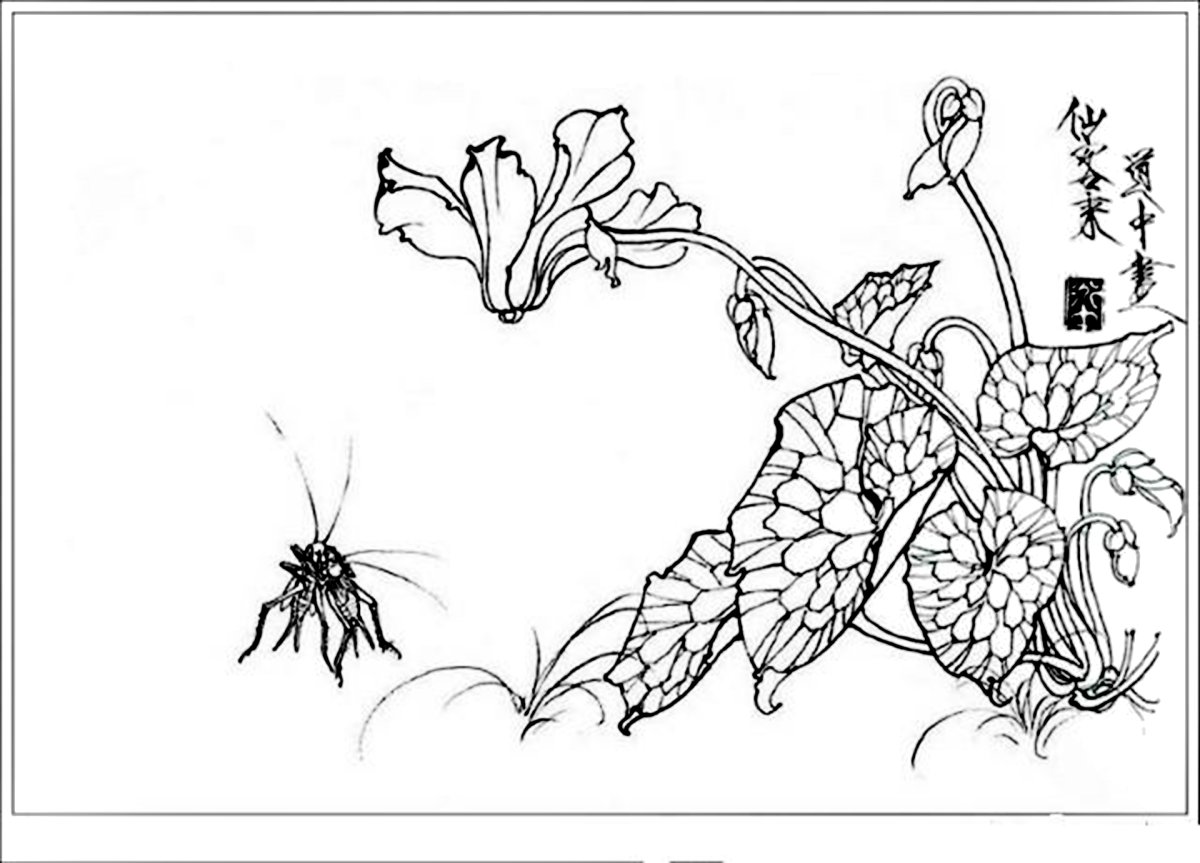 Китайские мотивы контурное рисование
