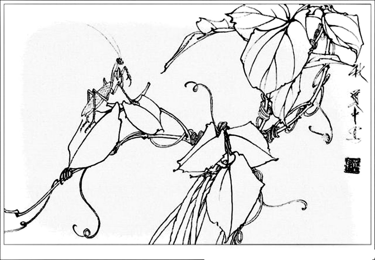 Китайские мотивы контурное рисование