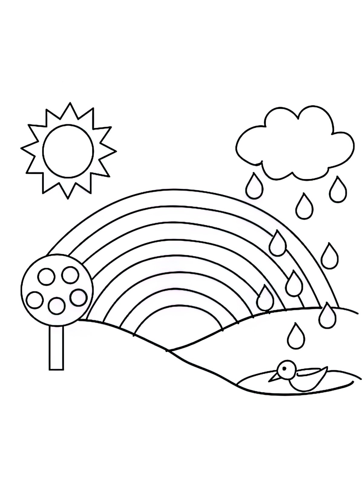 Раскраска Радуга с облаками