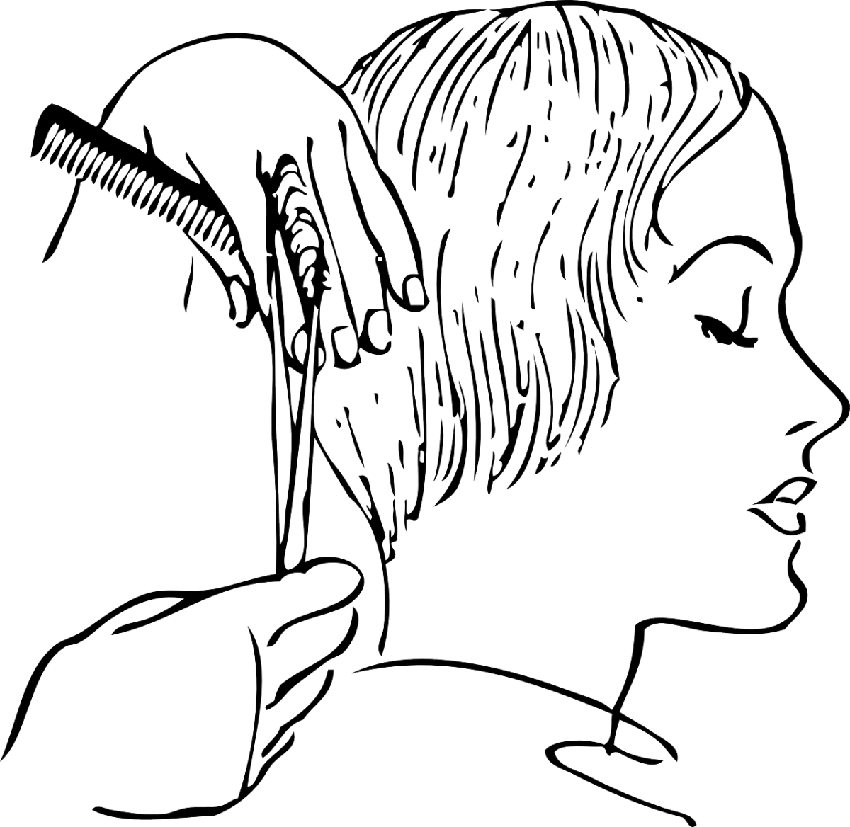 Раскраска девушка в профиль с длинными волосами