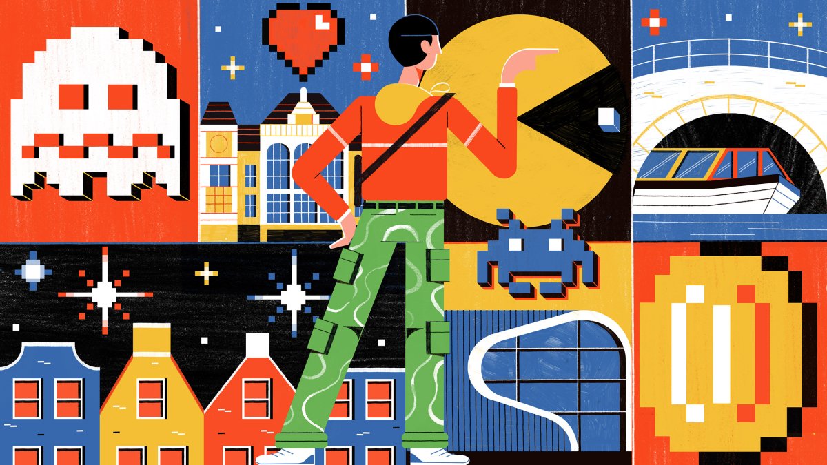 Первые компьютерные игры иллюстрации вектор