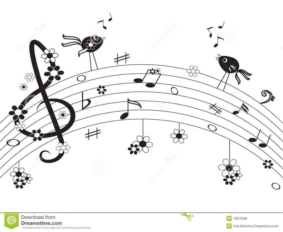 Цветок с нотами раскраска